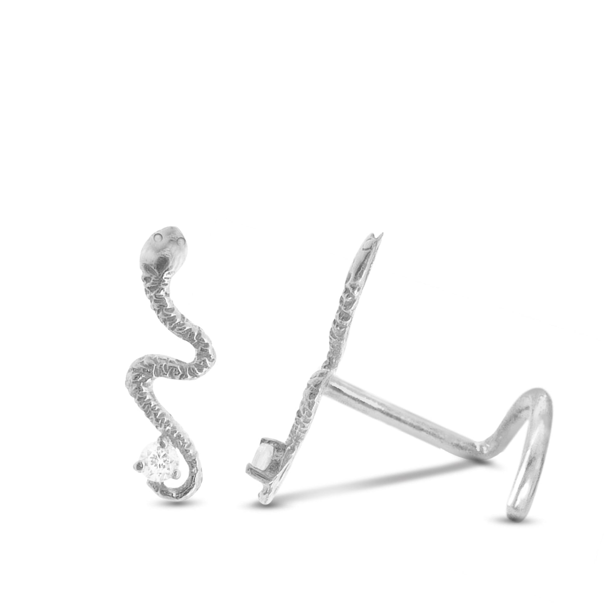 Piercing nez serpent or blanc 18 carats pierre brillante