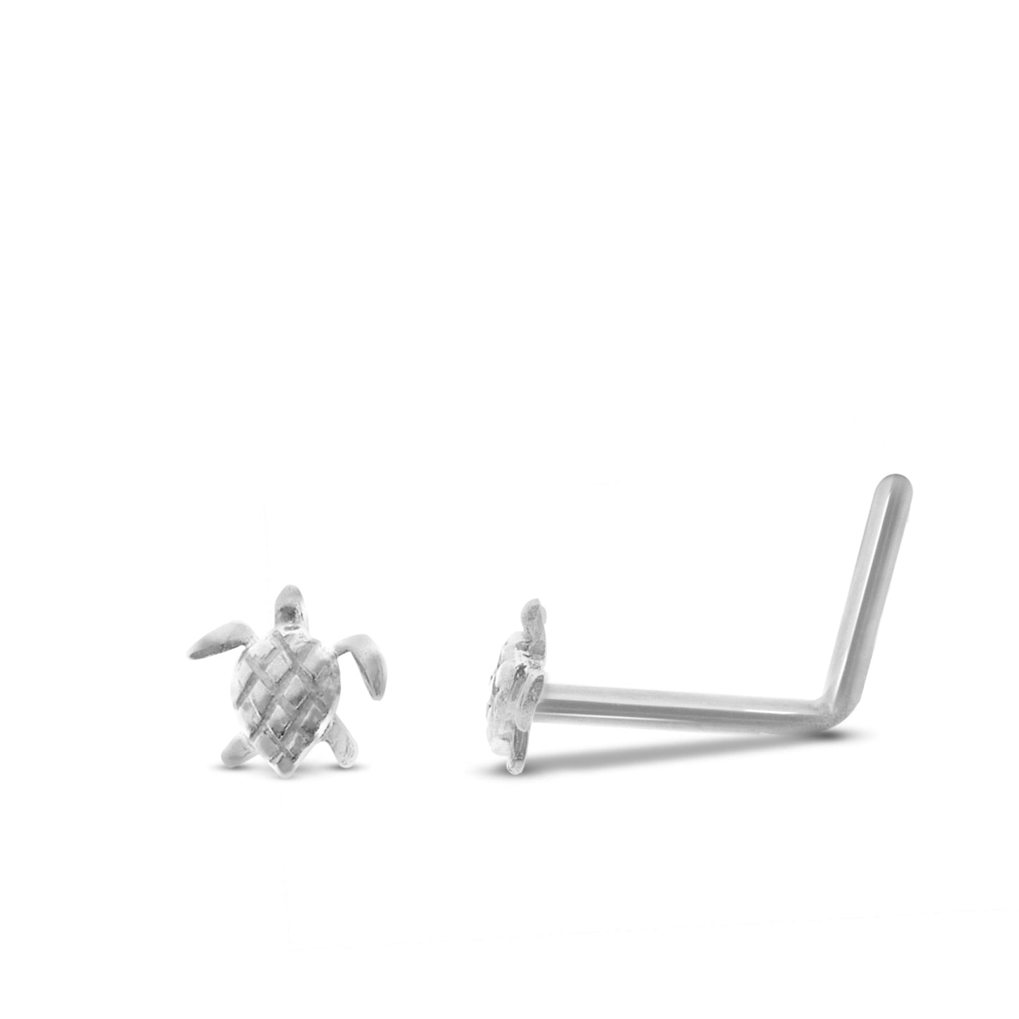 Piercing de nez tortue en or blanc 18 carats finition brillante barre pliée