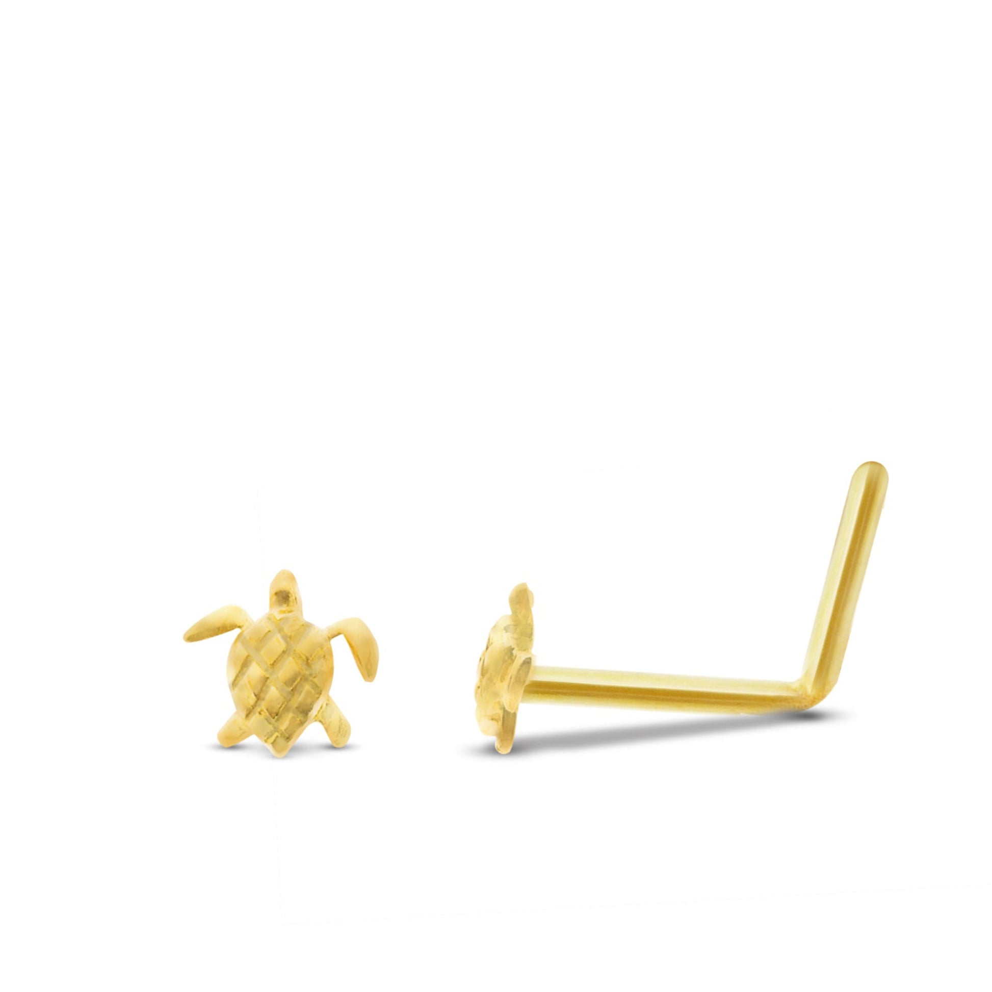 Piercing de nez tortue en or jaune 18 carats finition polie barre pliée