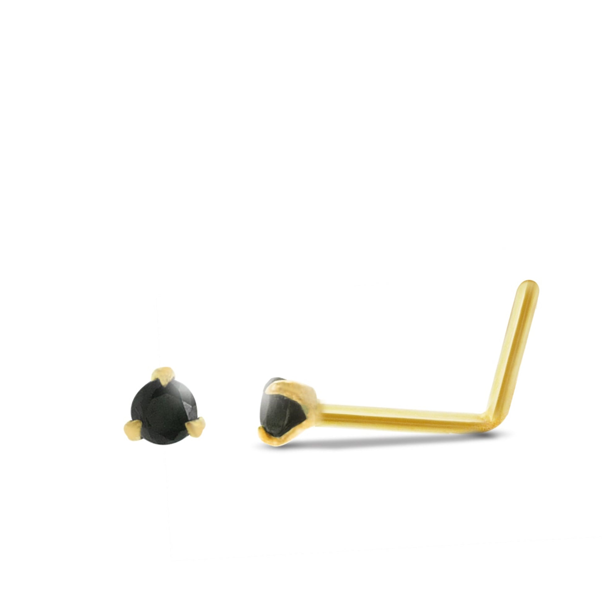 Piercing de nez en or jaune 18 carats griffé d’un zircon noir barre pliée