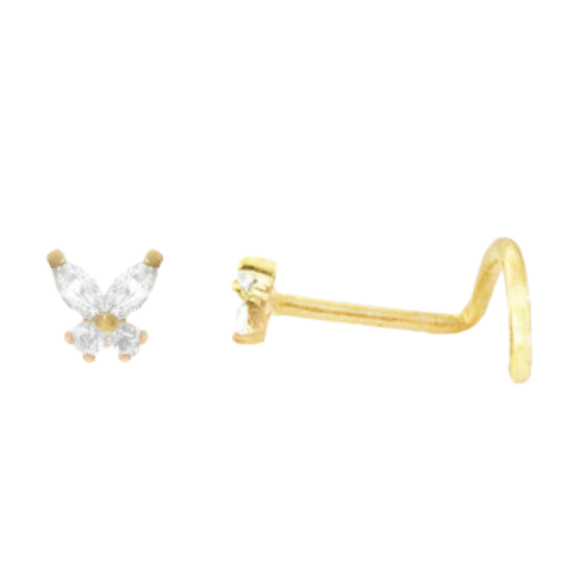 Piercing de nez  grand papillon en or jaune 18 carats