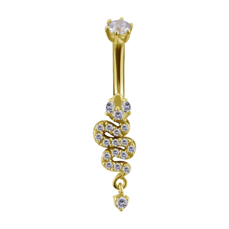 Piercing nombril serpent en or 18 carats de face