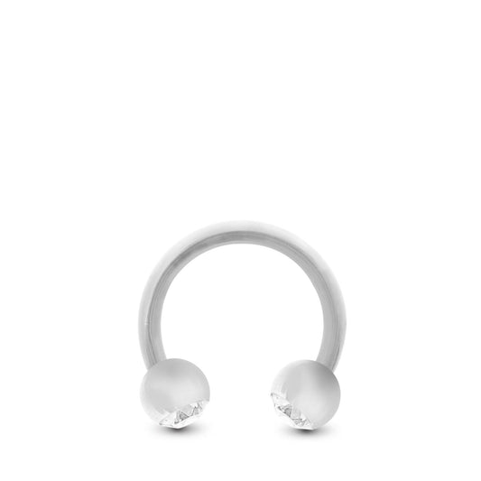 Piercing  en or blanc, fer à cheval orné de boules serties de zircons blancs scintillants