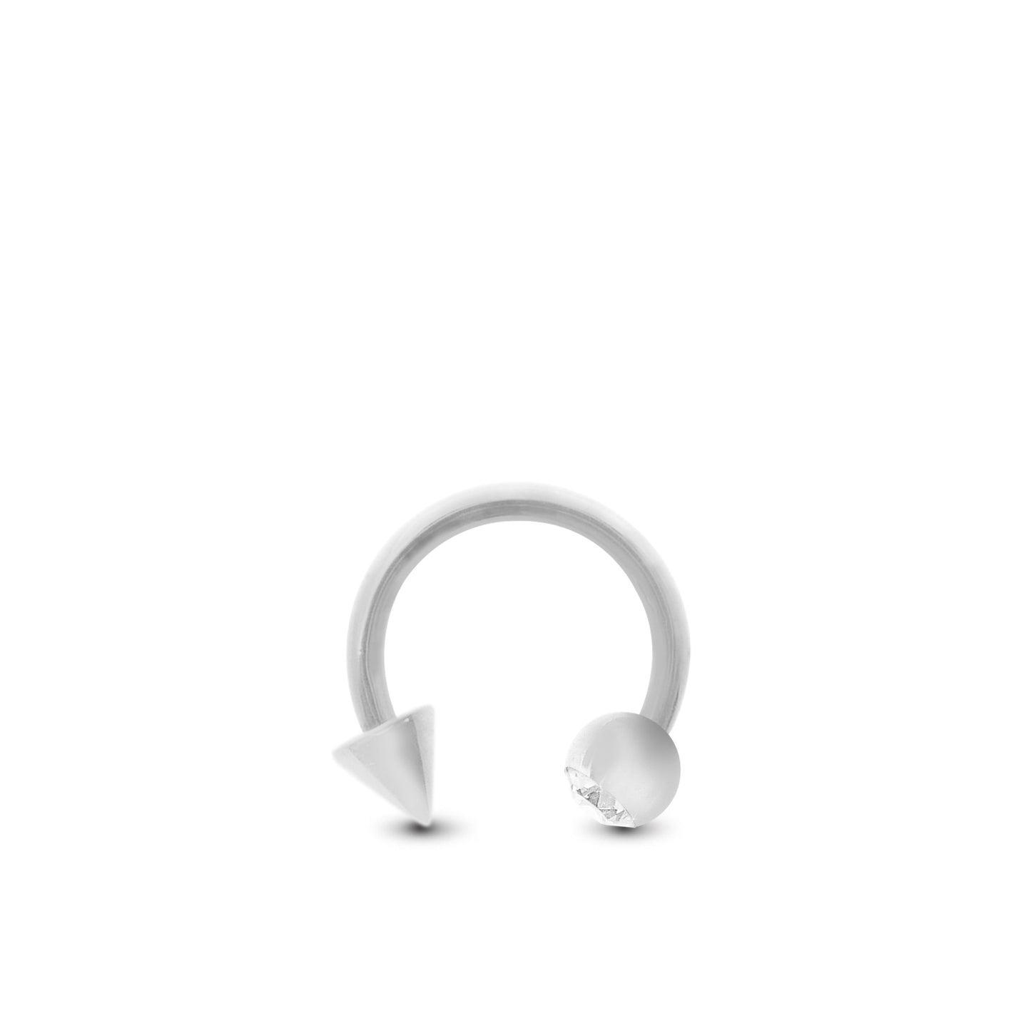 Piercing rook et daith en or blanc, fer à cheval élégant avec boule zircon blanc sertie et pic