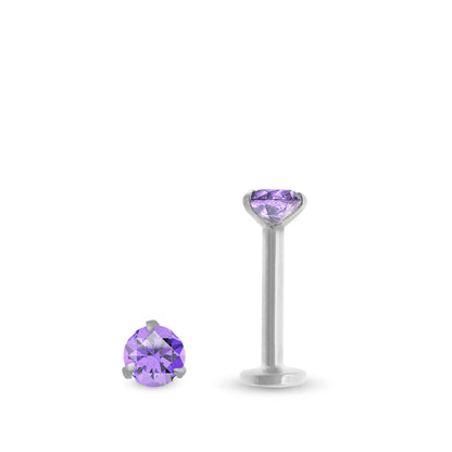 Piercing tragus en or blanc vissable avec améthyste  véritable, bijou d’oreille élégant et précieux