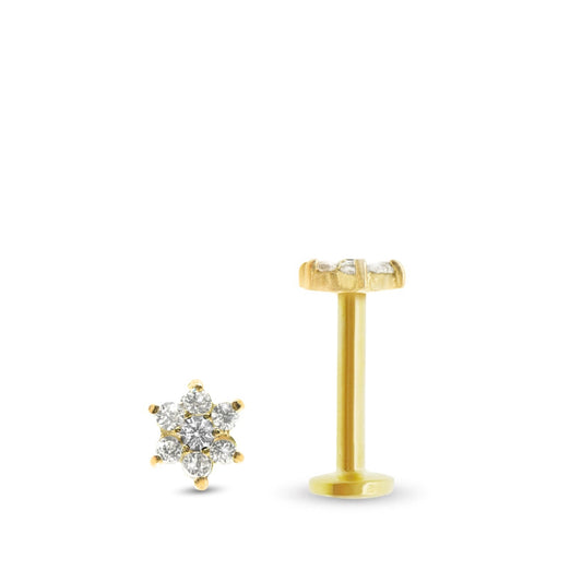 Piercing tragus fleur en or jaune, orné de zircons blancs étincelants