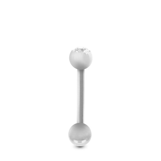 Piercing tragus en or massif avec barre droite, boule et boule strass blanc.