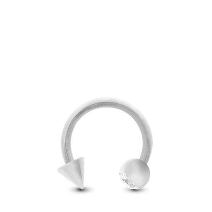 Piercing tragus en or blanc, fer à cheval élégant avec boule zircon blanc sertie et pic