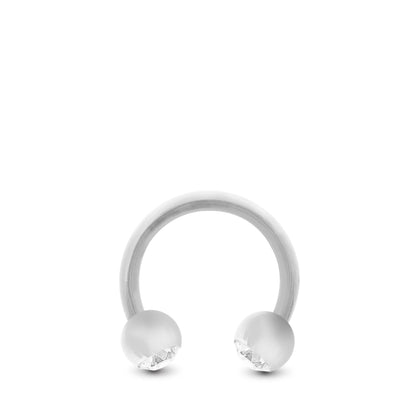 Piercing pour le tragus en or blanc, fer à cheval orné de boules serties de zircons blancs scintillants