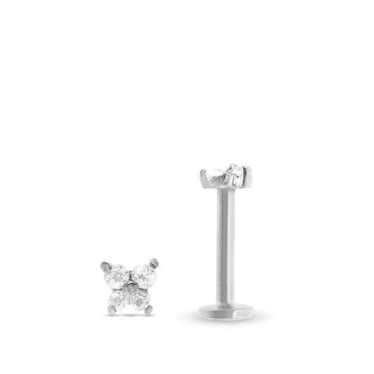 Piercing tragus en or blanc 18 carats avec motif papillon serti d’oxydes de zirconium, bijou vissable