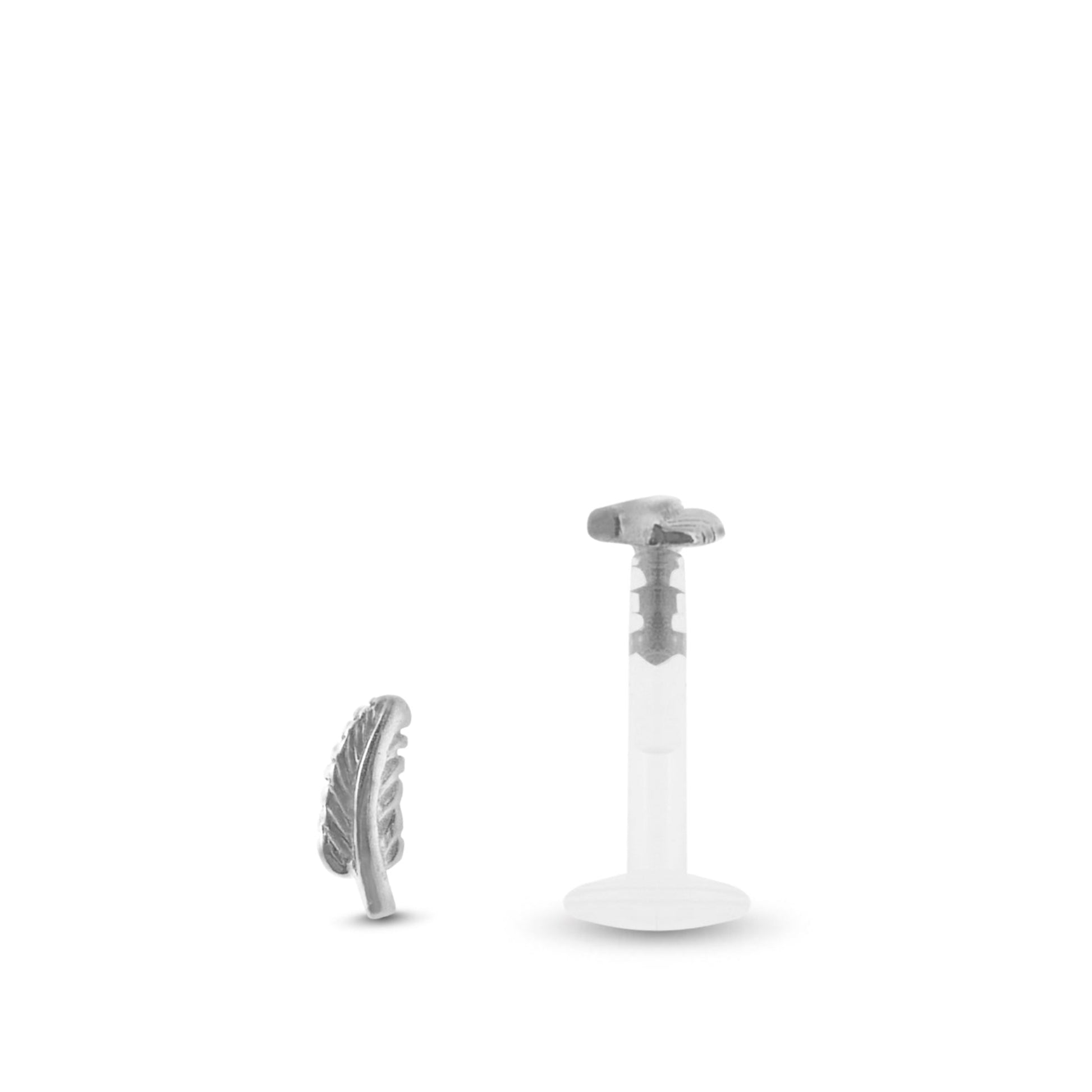 Piercing de tragus en or blanc 18 carats avec design plume