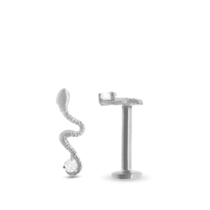 Piercing de tragus motif serpent en or blanc 18 carats avec fermoir vissable