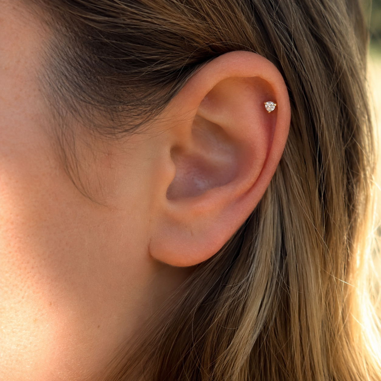 Piercing Hélix en Or Jaune 18 Carats – Oxyde de Zirconium Blanc Vissable