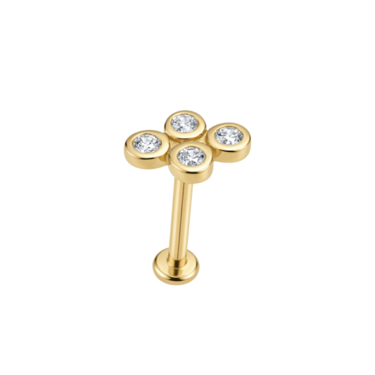 Piercing or jaune 18 carats avec quatre zircons blancs sertis