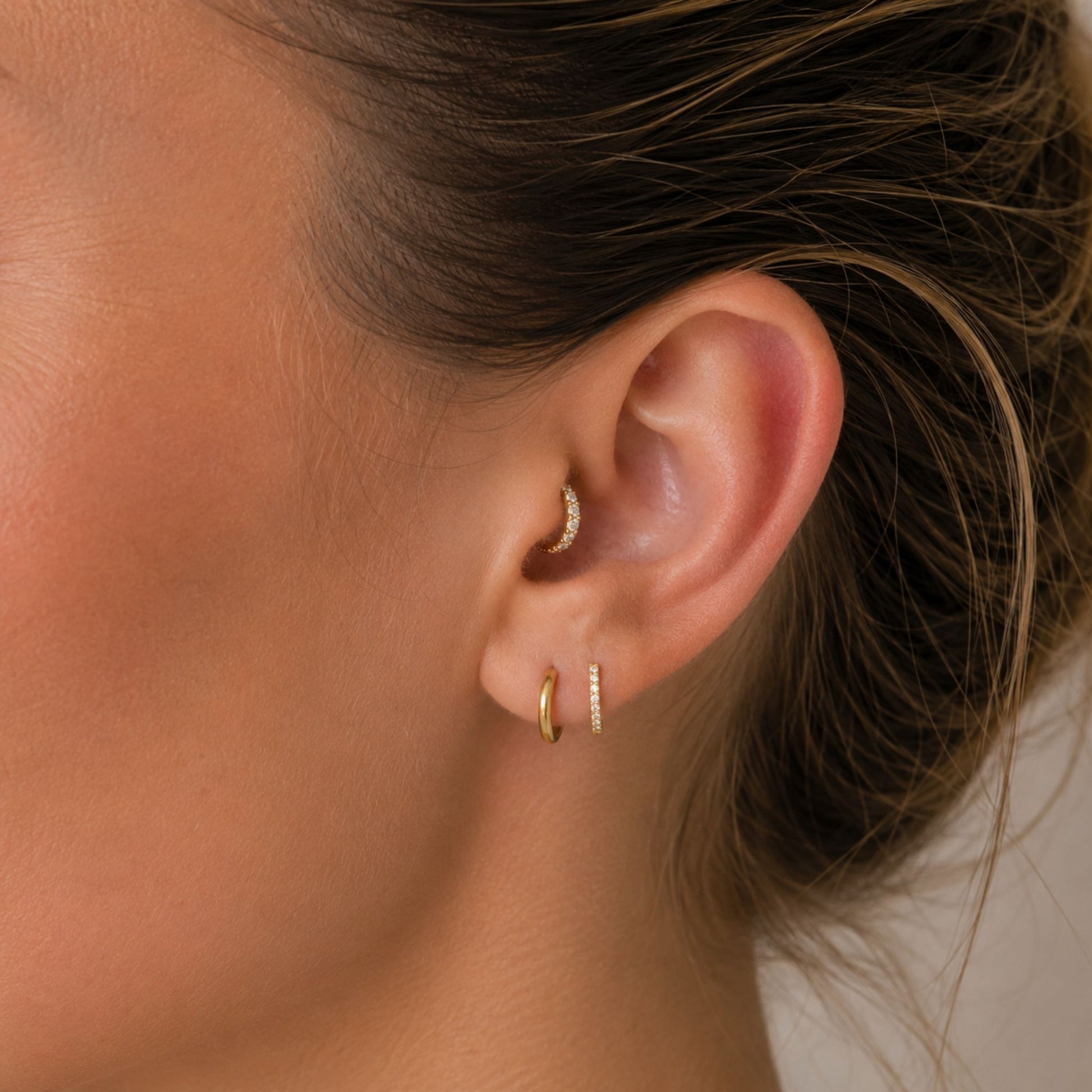 Piercing tragus anneau clicker or jaune 18 carats zirconium premium