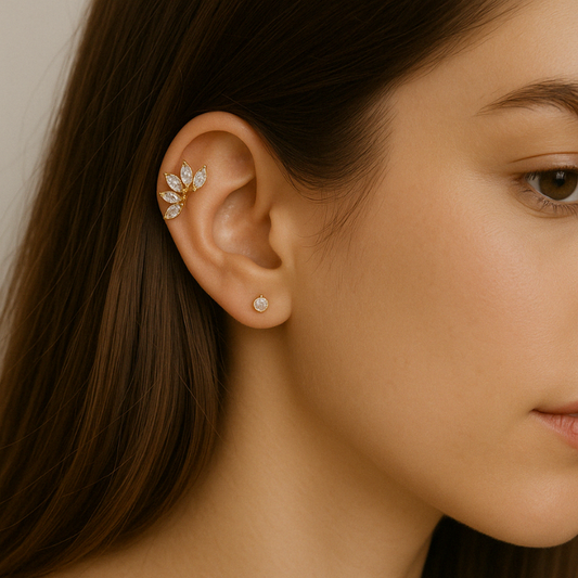 Piercing hélix barrette or jaune avec zircons