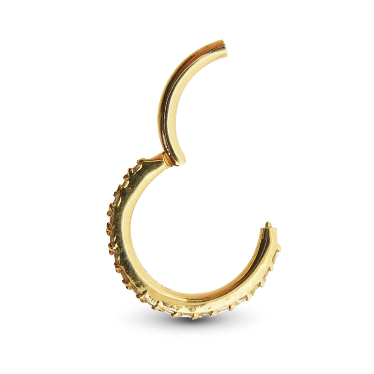 Anneau clicker en or jaune 18 carats serti d’oxydes de zirconium premium ouvert