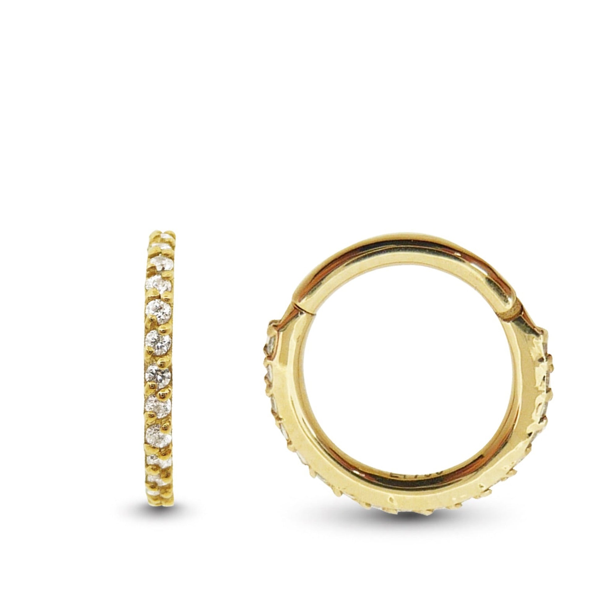 Anneau clicker oreille en or jaune 18 carats serti d’oxydes de zirconium premium