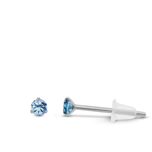 Boucle d’oreille élégante en or blanc avec zircon bleu ciel brillant