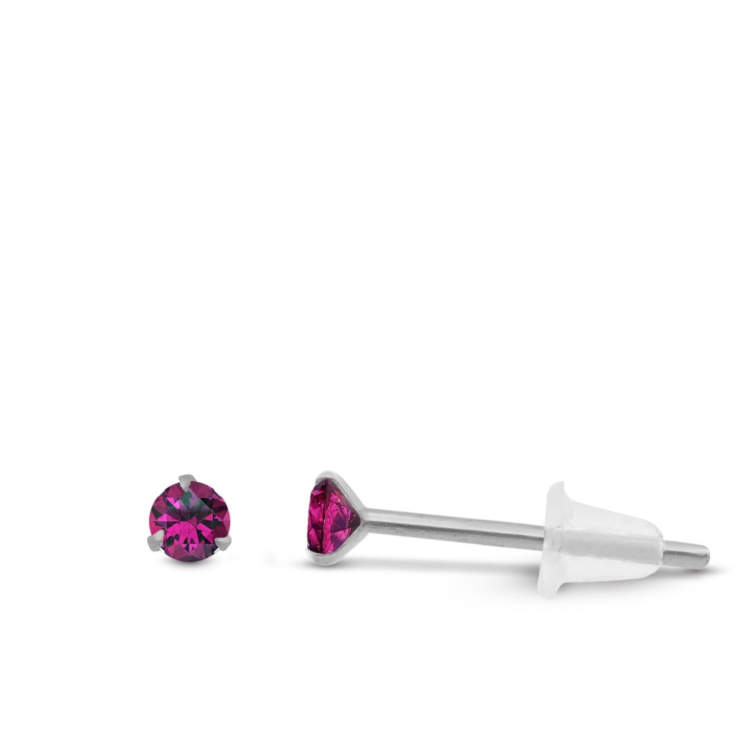 Boucle d’oreille élégante en or blanc avec zircon fushia brillant