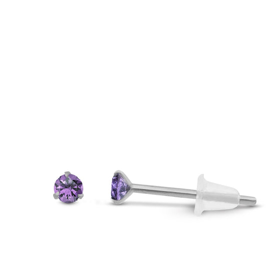 Boucle d’oreille élégante en or blanc avec zircon mauve brillant