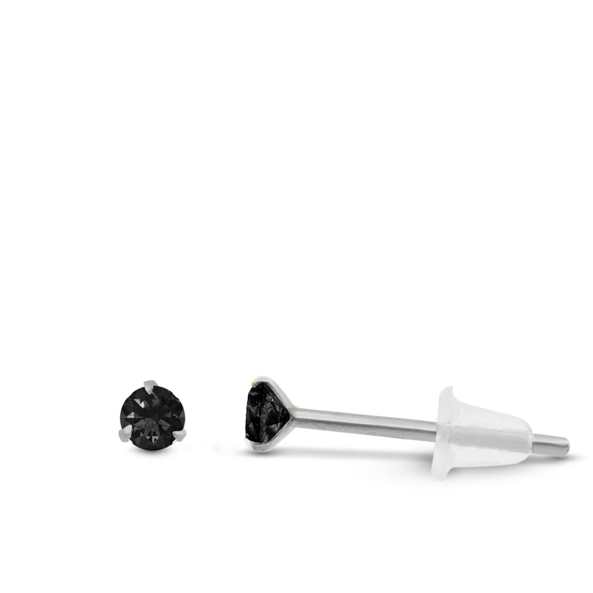 Boucle d’oreille élégante en or blanc avec zircon noir brillant