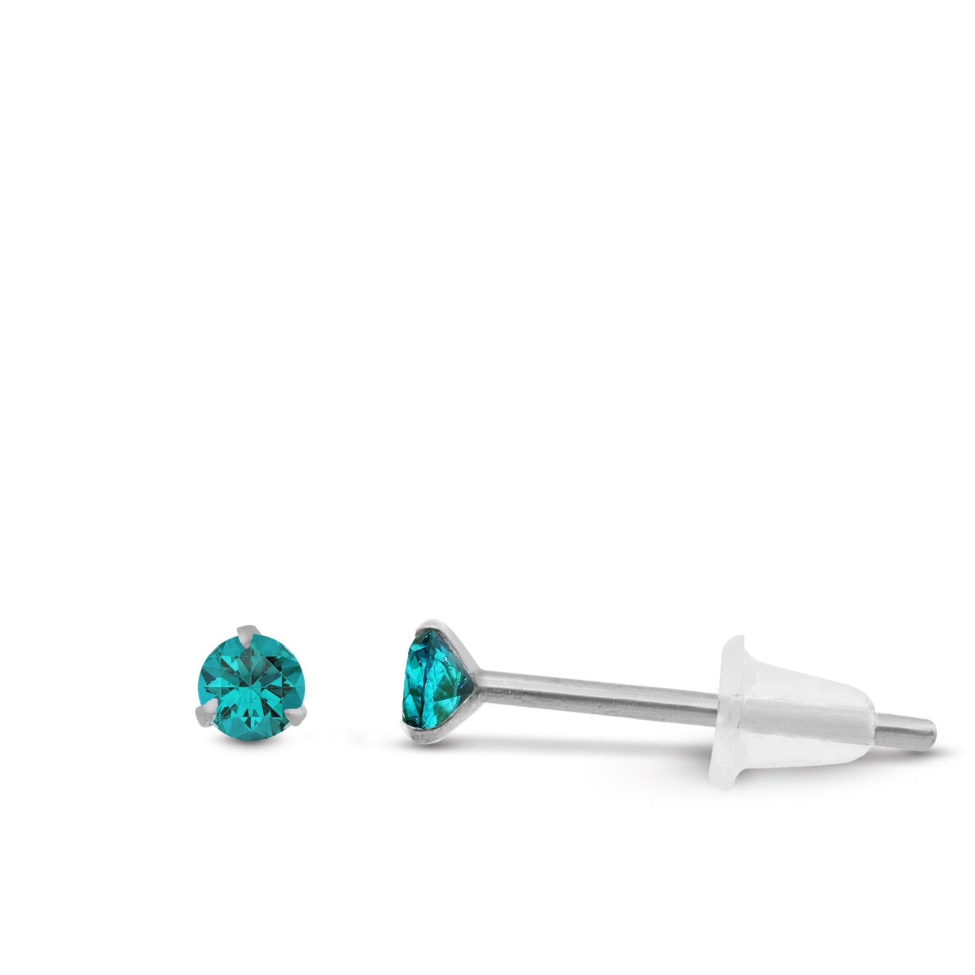 Boucle d’oreille élégante en or blanc avec zircon turquoise brillant