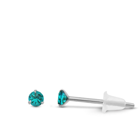 Boucle d’oreille élégante en or blanc avec zircon turquoise brillant