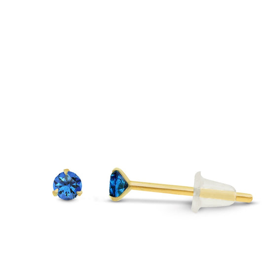 Boucle d’oreille élégante en or jaune avec zircon bleu marine brillant