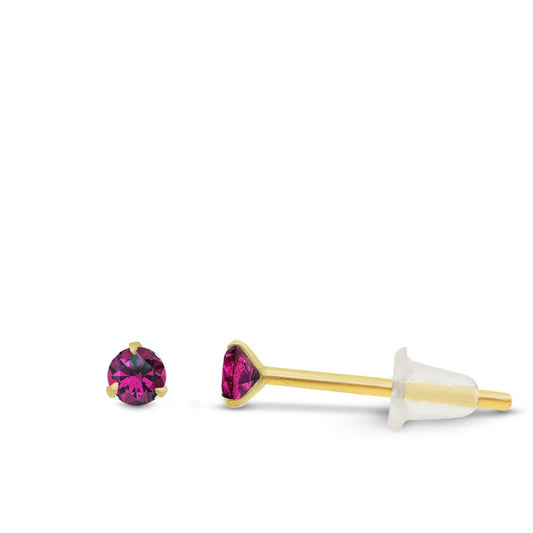 Boucle d’oreille élégante en or jaune avec zircon rose foncé brillant