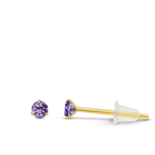 Boucle d’oreille élégante en or jaune avec zircon mauve brillant