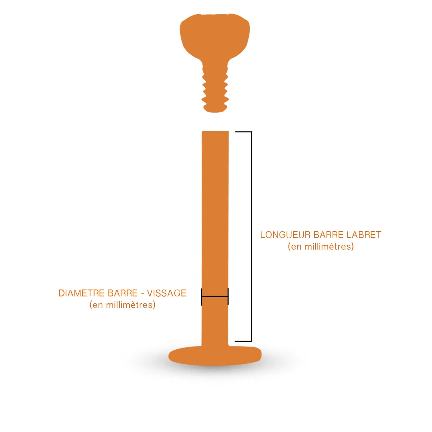 Piercing labret en or jaune avec oxyde de zirconium, bijou vissable