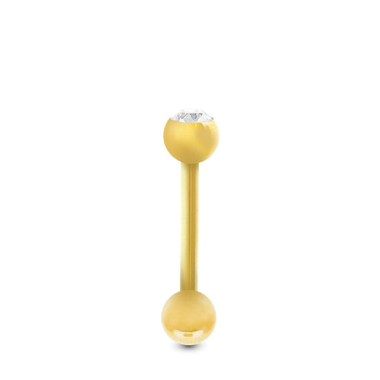 Piercing conch en or massif avec barre droite, boule et boule strass jaune.