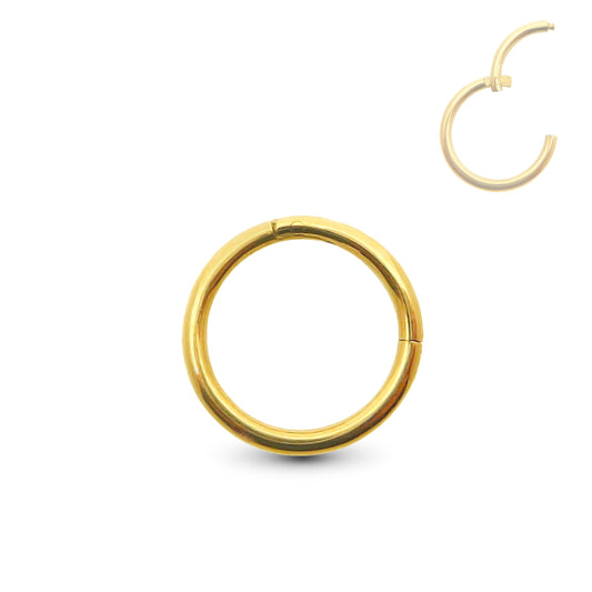 Anneau de piercing clicker en or jaune 18 carats épaisseur 1,6 mm avec fermeture à pression pose manuelle