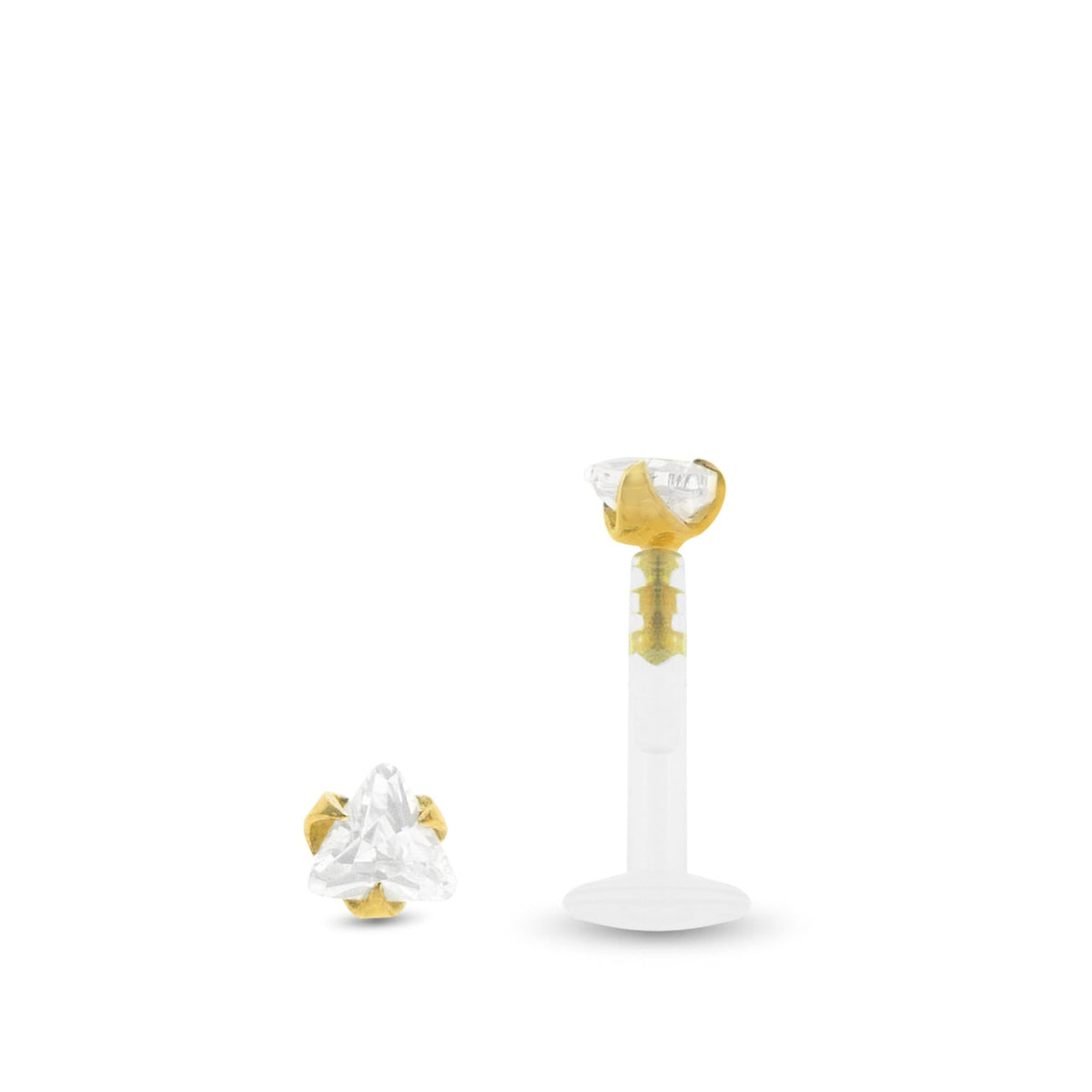 Piercing en or jaune avec triangle brillant pour anti hélix