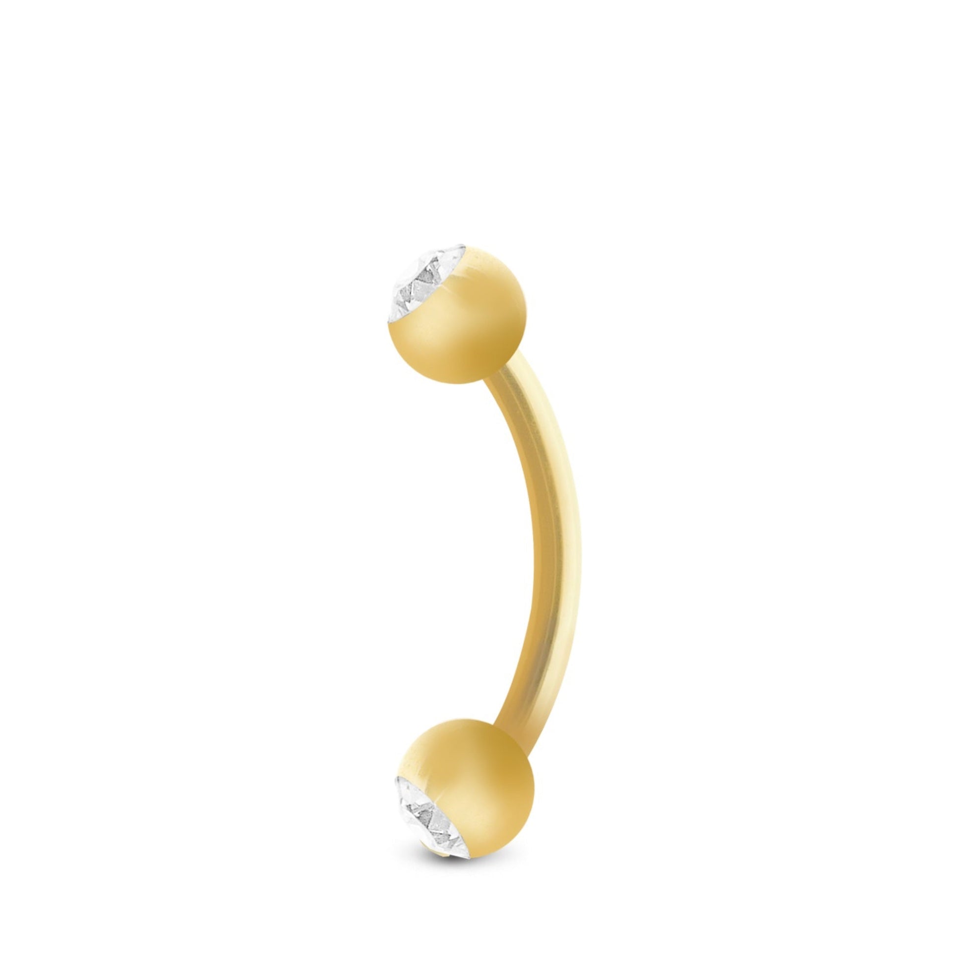 Piercing pour l’arcade en or jaune 18K : barre courbe et boules à visser ornées de zircons blancs
