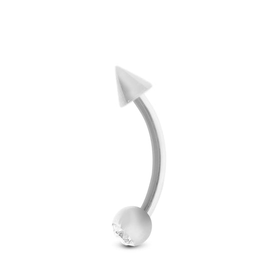 Piercing d’arcade en or blanc 18 carats : barre courbe avec spike et boule avec zircon à visser