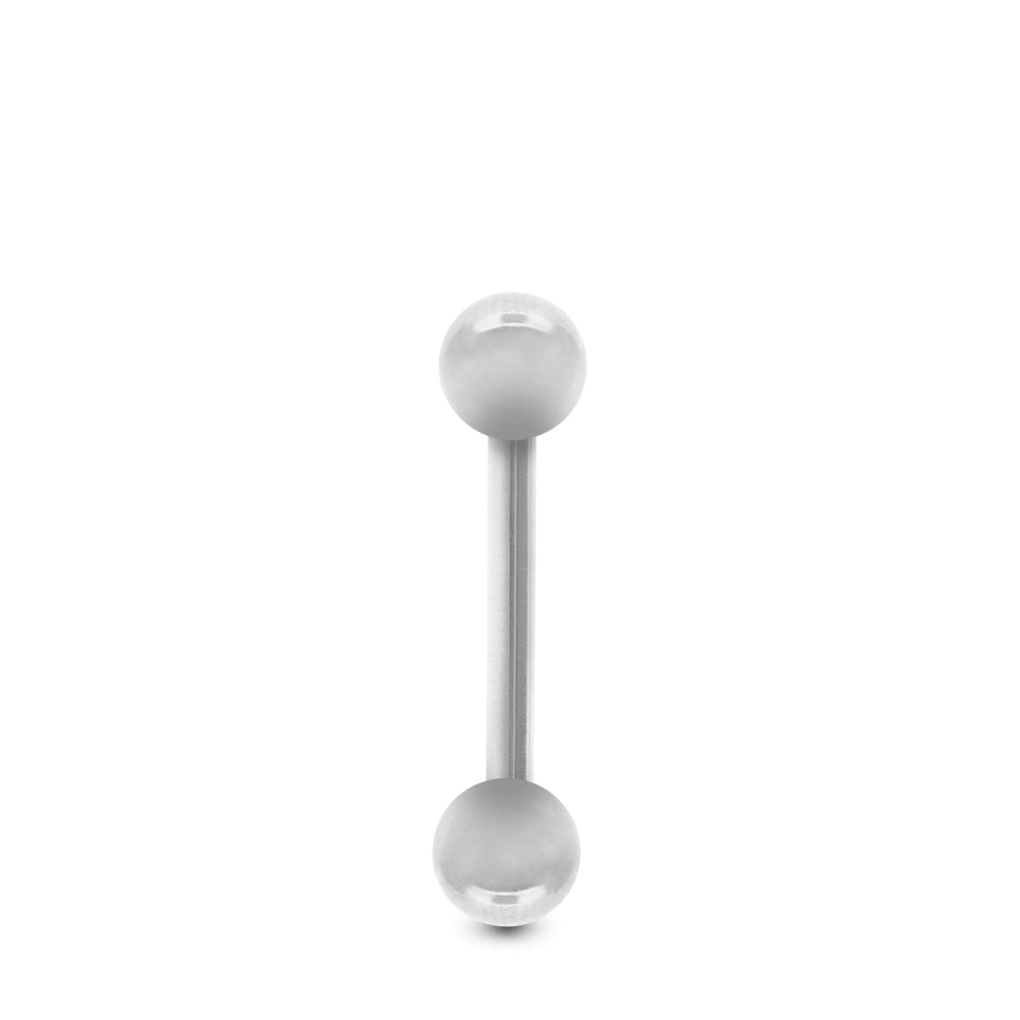 Piercing en or blanc pour l’arcade : barre droite avec deux boules vissables