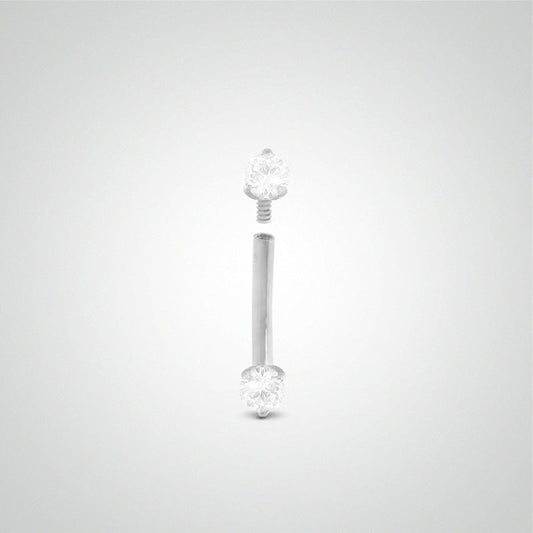 Piercing daith et rook or blanc deux zircons de 3mm