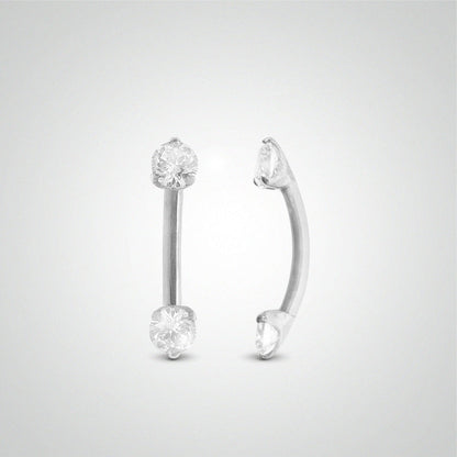 Piercing daith et rook or blanc deux zircons de 3mm