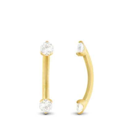 Piercing arcade en or jaune 18 carats avec deux zircons de 2,5 mm