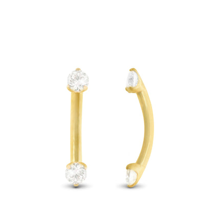 Piercing arcade en or jaune 18 carats avec deux zircons de 2 mm