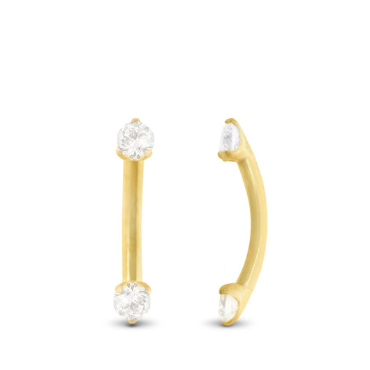 Piercing arcade en or jaune 18 carats avec deux zircons de 2 mm