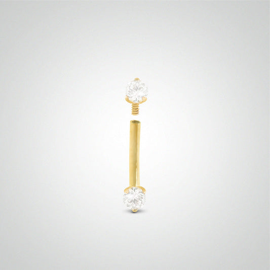 Yellow gold daith and rook piercing with two 3mm zircons