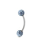 Piercing barre courbe en or blanc, orné de boules vissables en avec cristaux bleus ciel