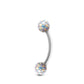 Piercing barre courbe en or blanc, orné de boules vissables en avec cristaux irisés