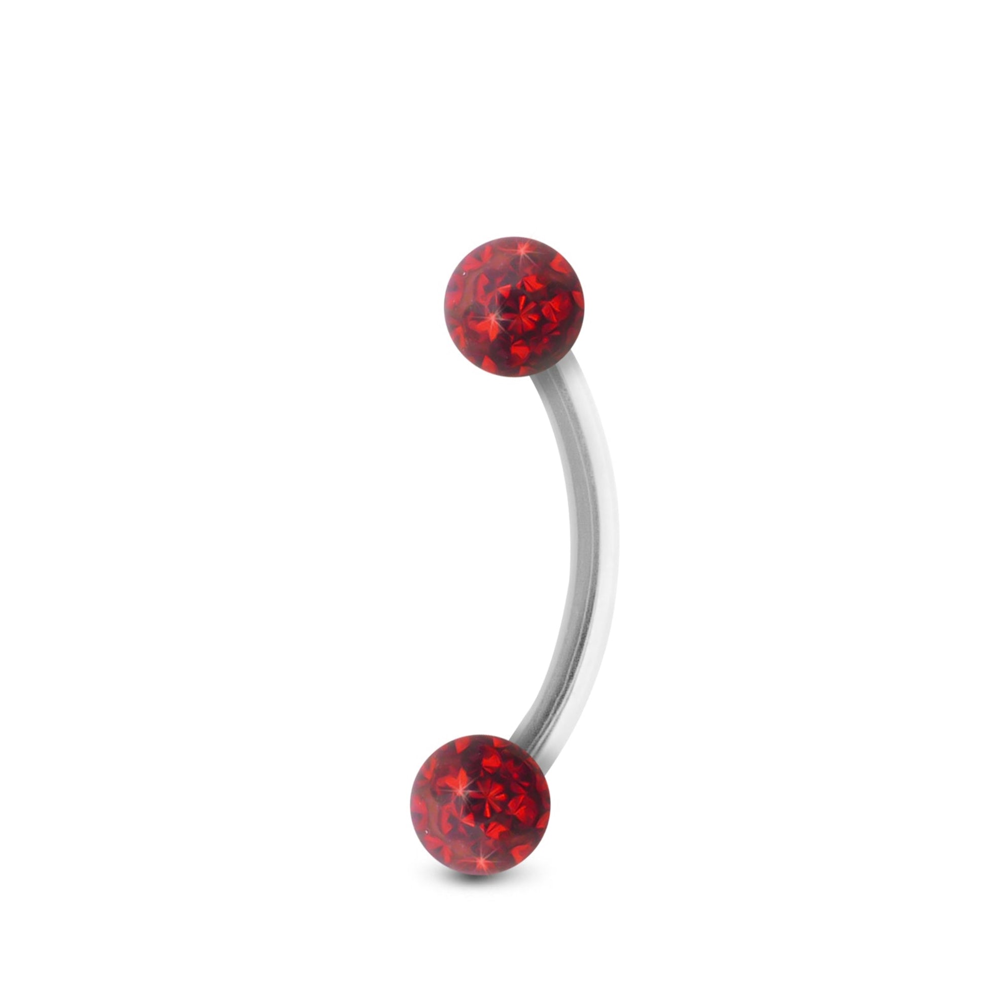  Piercing barre courbe en or blanc, orné de boules vissables en avec cristaux rouges