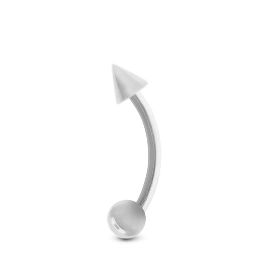 Piercing en or blanc 18 carats : barre courbe avec spike et boule à visser