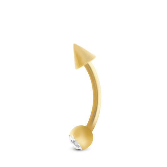 Piercing en or jaune 18 carats : barre courbe avec spike et boule avec zircon à visser