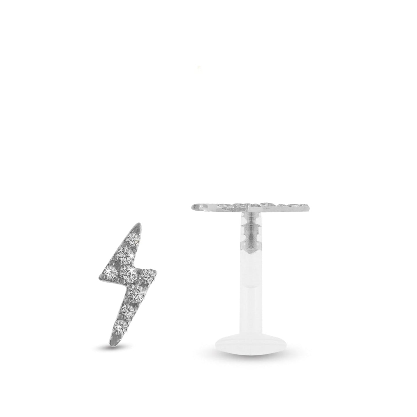 Piercing en or blanc avec magnifique motif éclair et zircons blancs à clipper